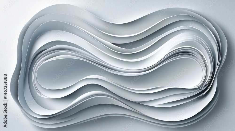 Poster abstract wavy layers of paper creating a flowing, organic shape.