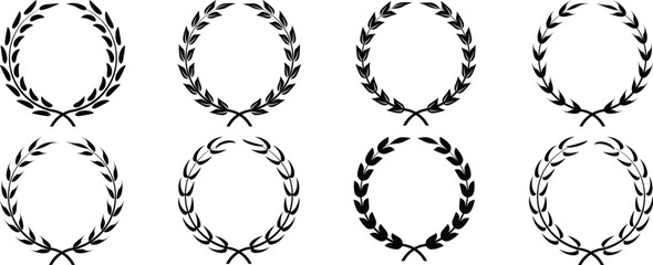 Laurel wreath vector icon. Black laurel wreath frame icon vector illustration. Silhouette vintage collection. Laurel wreaths and branches with leaves. Silhouette laurel foliate wreaths collection