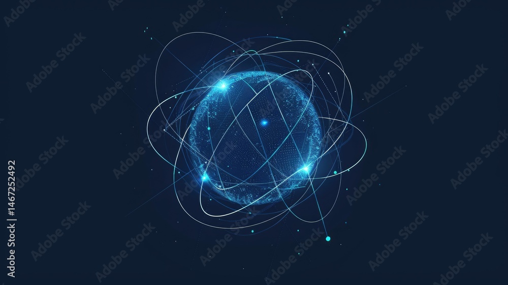 Poster glowing blue digital globe with connecting lines. abstract artwork of circle shape with glowing line