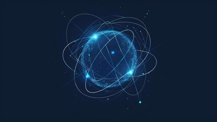Glowing blue digital globe with connecting lines. Abstract artwork of circle shape with glowing lines and dark background. Global network and technology innovation concept. Global networking. AIG53.