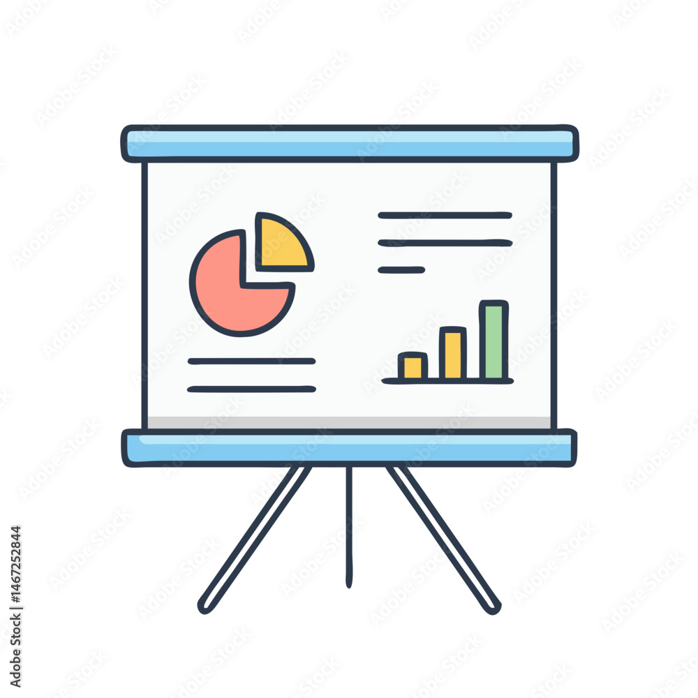 Poster presentation board with pie chart and bar graph for business data analysis and report