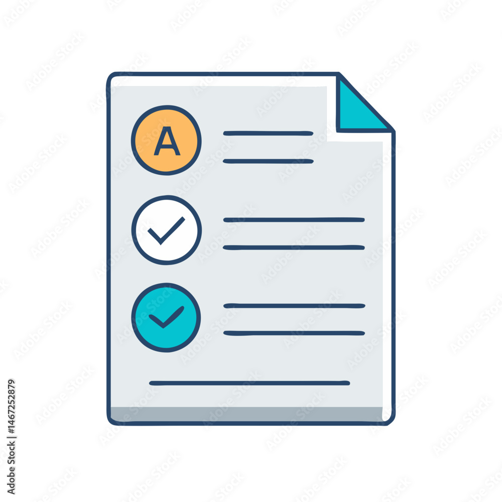 Poster exam checklist with grade a and check marks for task management and survey form results