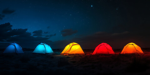Glowing Camping Tents at Night A Serene Scene