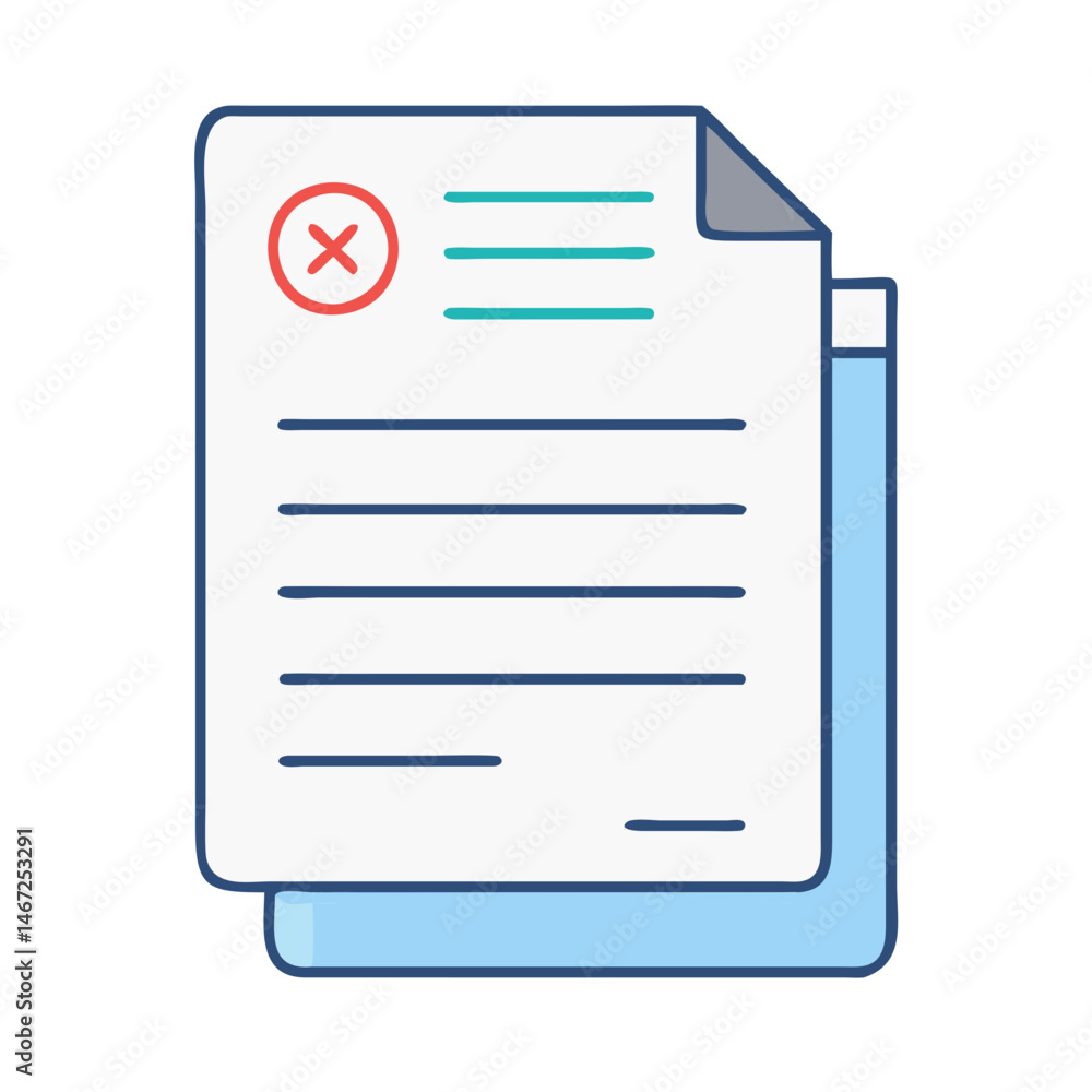 Poster rejected document icon vector illustration of incorrect paper with cross mark and lines design