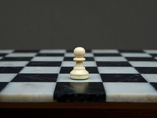Strategic Solitude: Lone Chess Pawn on a Checkerboard Board