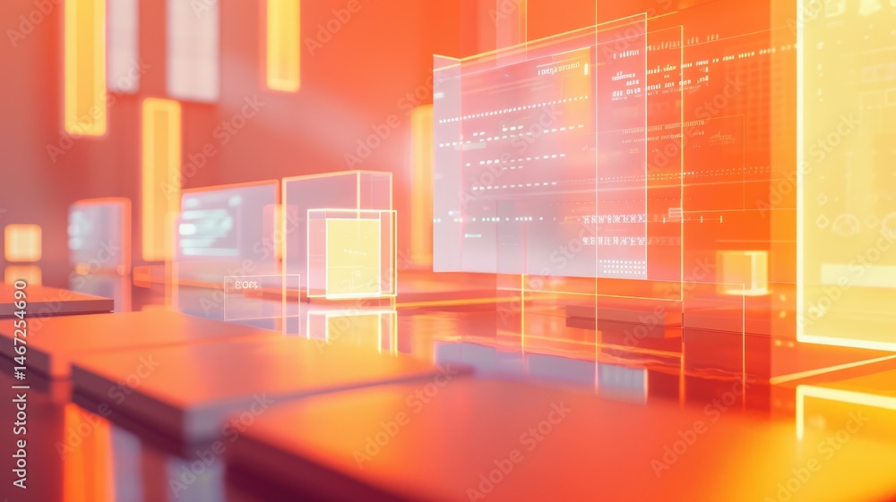 Poster abstract digital interface with orange and white elements. digital artwork of macro photograph of mo