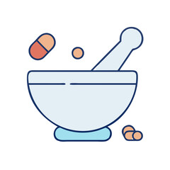 Mortar and pestle illustration for pharmacy, medicine, healthcare and herbal remedy concept design