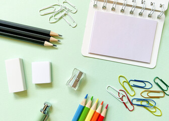 school stationery on the desk