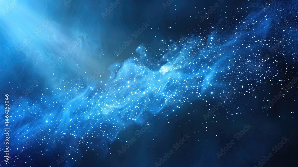 Aufkleber wonderful picture of blue light of sparkling particles scattered across space background, create abs