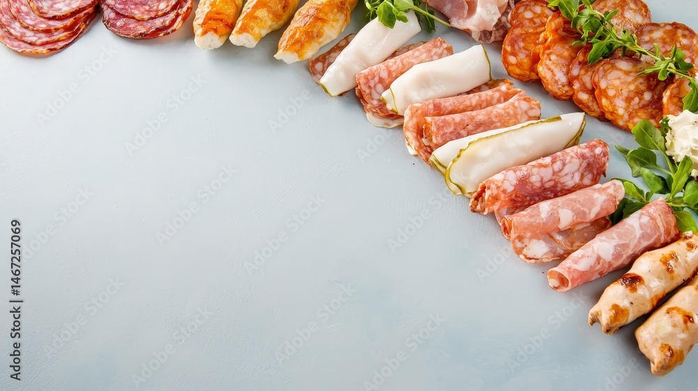 Poster A table spread with an array of various meats showcasing rich textures and culinary diversity