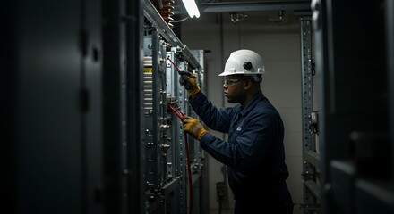 Skilled Technician Performing Electrical Maintenance and Repair in Industrial Setting