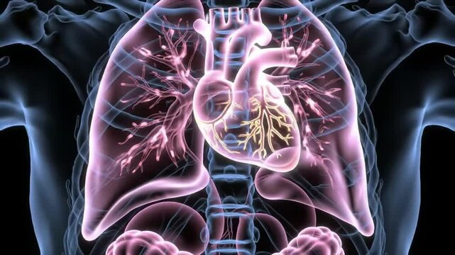 Anatomical 3D Animation Displaying Human Internal Organs including Heart and Lungs