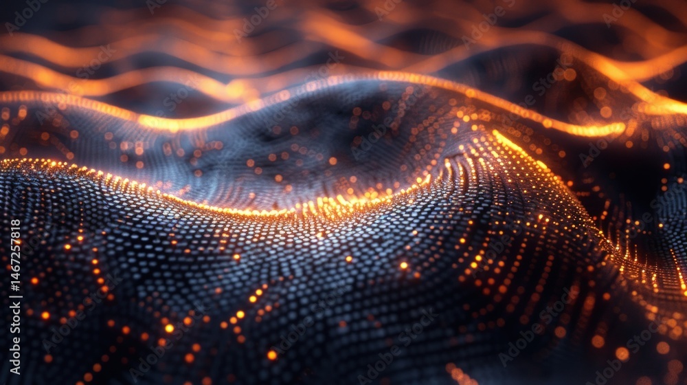 Poster abstract digital waves with glowing particles in dark background