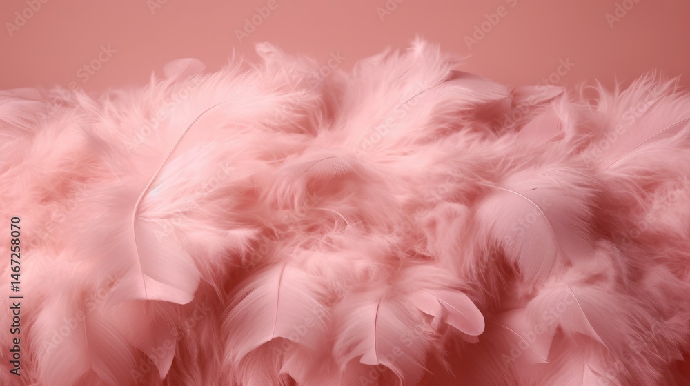 Poster soft pink feathers texture. macro shot for delicate and fluffy design. close up of pink carpet made 