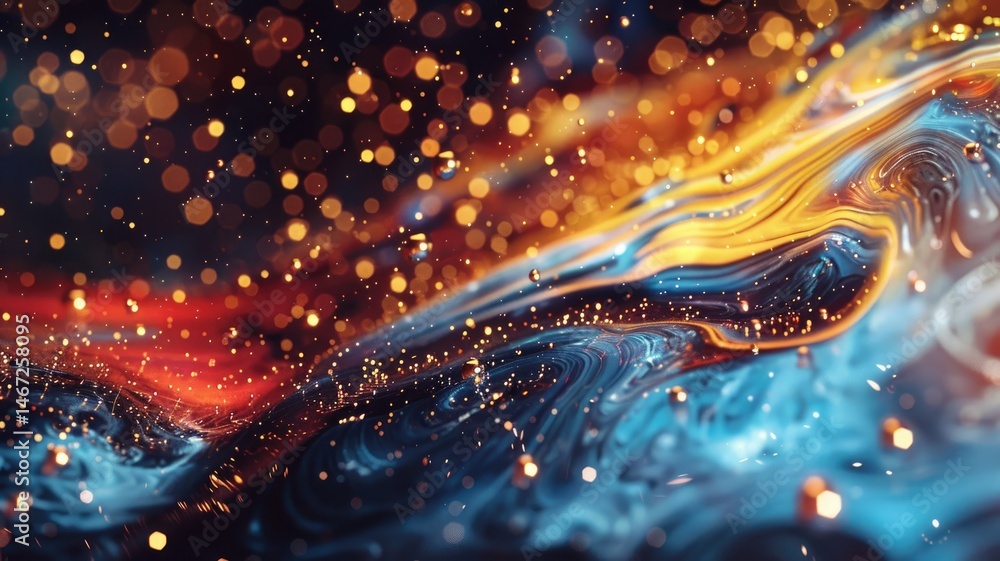 Poster abstract of blue and gold color particle wavering in luxury style design. modern art present about s
