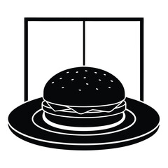 Delicious Burger Icon Simple Black and White Illustration