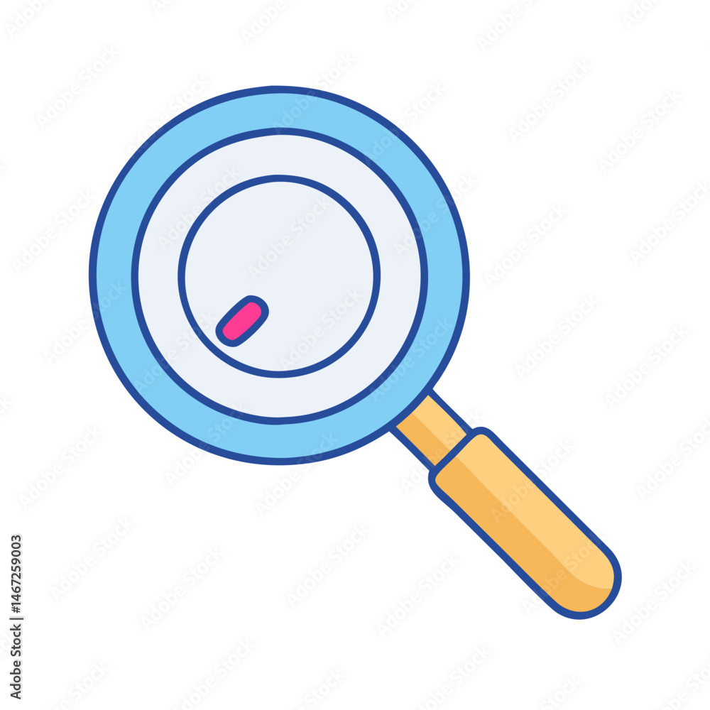 Poster illustration of a magnifying glass for search and investigation with a small object inside