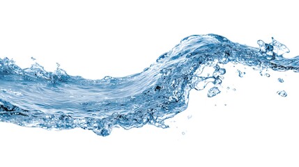 Water splashes and drops isolated on white background, abstract background with blue water wave