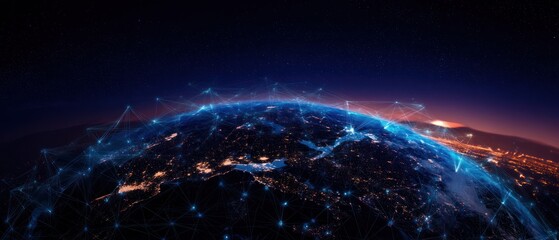 Obraz premium Global Network Connections in Night Sky Over Earth View from Space