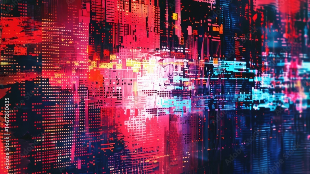 Aufkleber abstract circuit lines in vibrant colors on a dark background. digital artwork of vibrant color glow