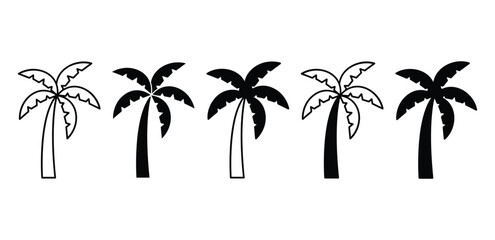 Palm Tree Icons Black and White Color Vector Design Illustration on White Background
