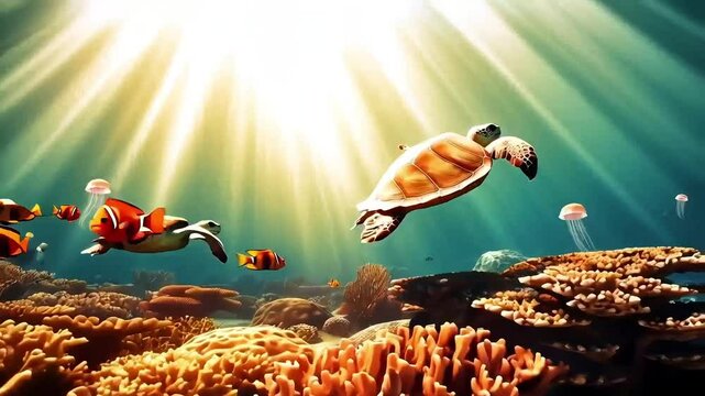 vector coral reef with marine life underwater