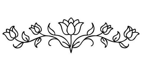 Elegant Tulip Border Design in Botanical Sketch Style for Floral Art, Flower Frame Graphics