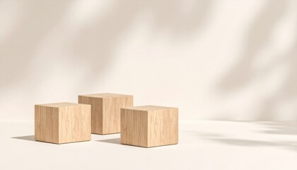 Obraz premium Minimalist wooden blocks arrangement studio setting decorative content neutral background close-up perspective modern aesthetic