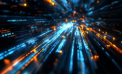 Abstract digital data stream explosion in a dark space