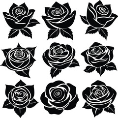 This vector illustration features a seamless floral pattern with a set of black and white roses, a vintage design element perfect for nature-inspired decoration