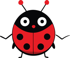 Cute red ladybug vector illustration, a small insect with black spots, flying in the summer garden