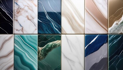 Collection of marble textures showing different colors and veins