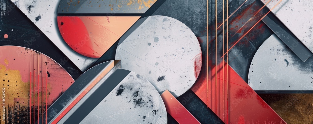 Poster abstract vibrant geometric fractal shapes on surface of contemporary design express scene of seamles