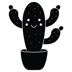 Adorable Cartoon Cactus in Pot Cute Desert Plant Illustration