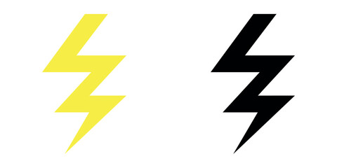 Flat lightning illustration symbol set, black and yellow colors. Simple element vector design.
