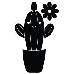 Adorable Cartoon Cactus in Pot with Flower