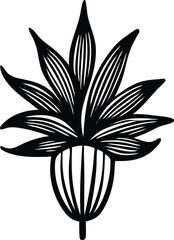 This floral vector illustration showcases a fleur de lis symbol with decorative leaf elements in a classic black patternThis floral vector illustration showcases a fleur de lis symbol with decorative  © PrimeVector Art