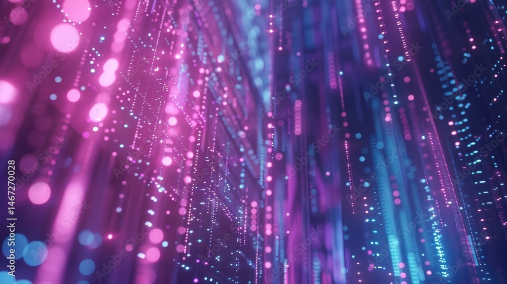 Poster abstract picture micro light sparkling particle represent data flow vivid flowing wave with high tec