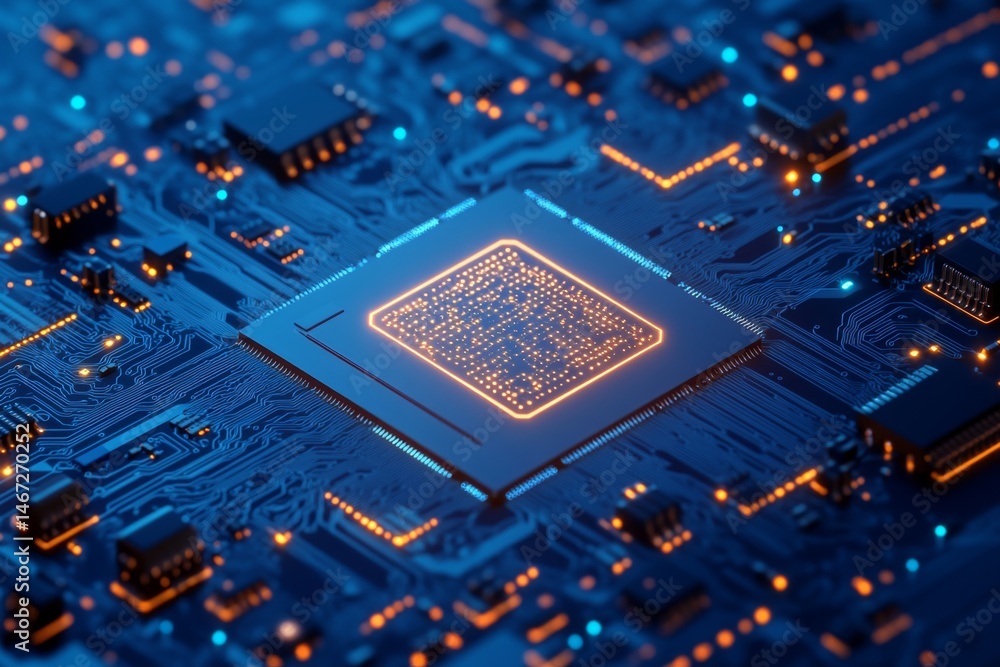 Aufkleber high-tech cpu on circuit board with glowing components