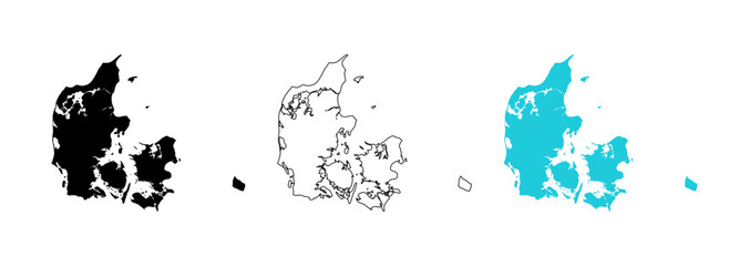 Fototapeta premium denmark map vector set on white background. Map in various style outline, black, and blue