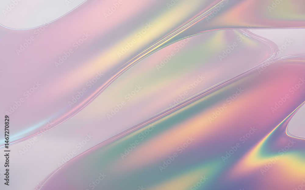 Poster abstract fluid iridescent forms with soft flowing lines and gradient color transitions perfect for b