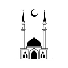 Elegant mosque icon with dome and two minarets under crescent moon representing cultural spirituality