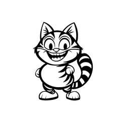Obraz premium Rounded cartoon cat standing with confident posture, smiling expression, and thick striped tail