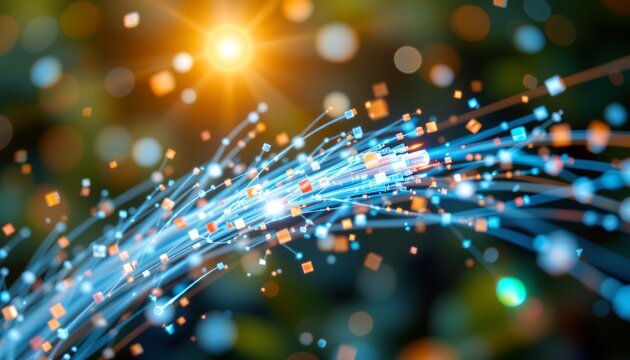 high tech connectivity amidst natures beautythis image captures a moment of connection between advanced technology and the natural world, the fiber optics