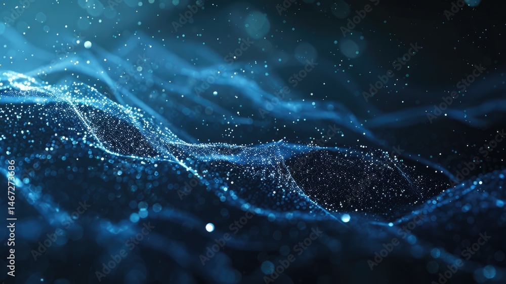 Poster abstract picture micro light sparkling particle represent data flow vivid flowing wave with high tec
