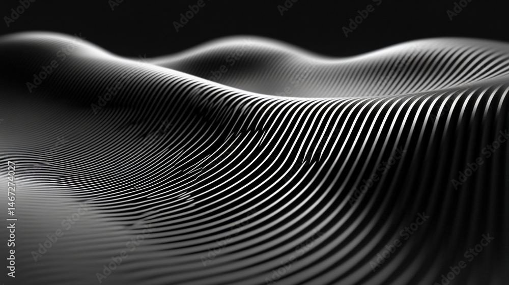 Poster abstract monochromatic waveform: dynamic parallel lines