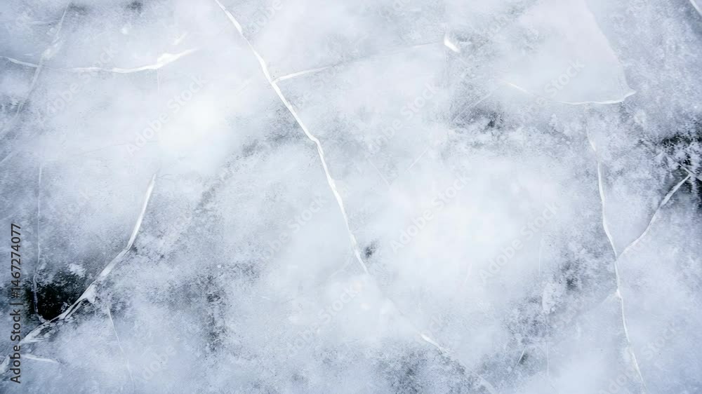 Poster Ice covering a river surface is cracking, creating a beautiful pattern of interconnected lines and shapes, providing a stunning display of nature's artistry