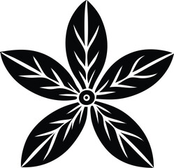 Black and yellow flower vector illustration with black and white floral ornament, a nature-inspired design element with spring blossom and leaf, suitable as an art icon or tattoo pattern
