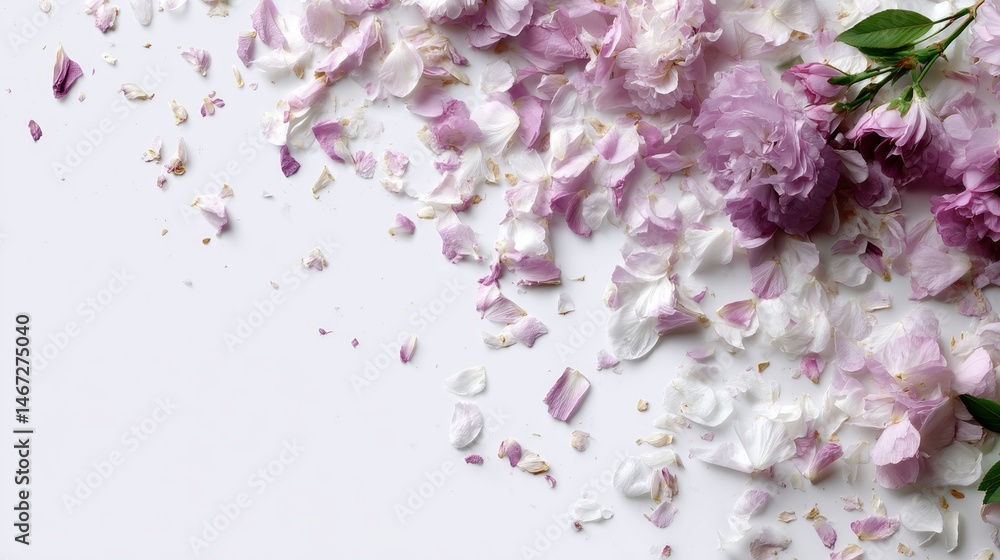Poster delicate pink flower petals gradually unfurl against a pure white background, capturing the essence 