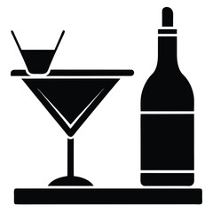 Martini Cocktail and Wine Bottle Elegant Drink Icon